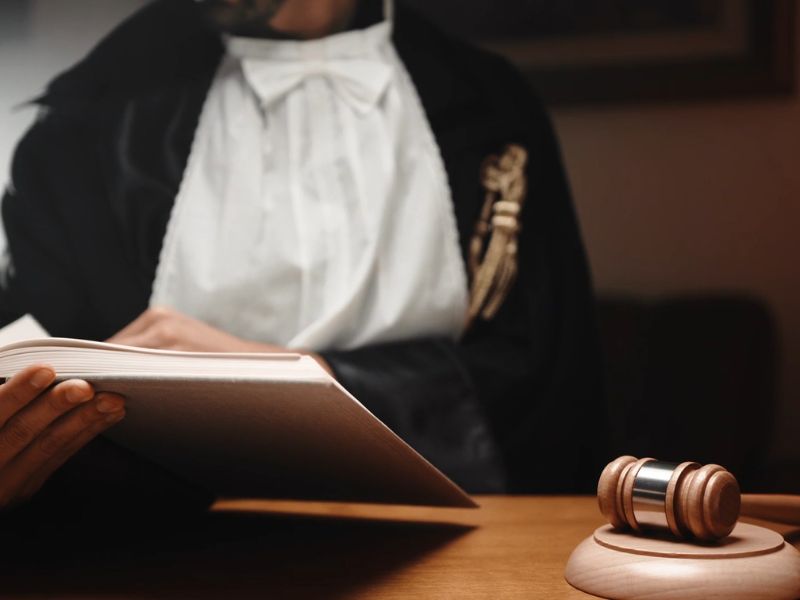 prikaz pravnog advokata sa palicom i knjigom u ruci